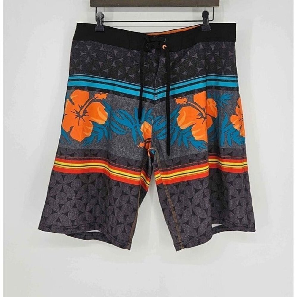 Burnside Mens Mosaic Flower Stretch Board Shorts Surfing Beach Casual Size 36